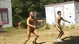 Steamy open-air foursome gay orgy in the Lads Camp